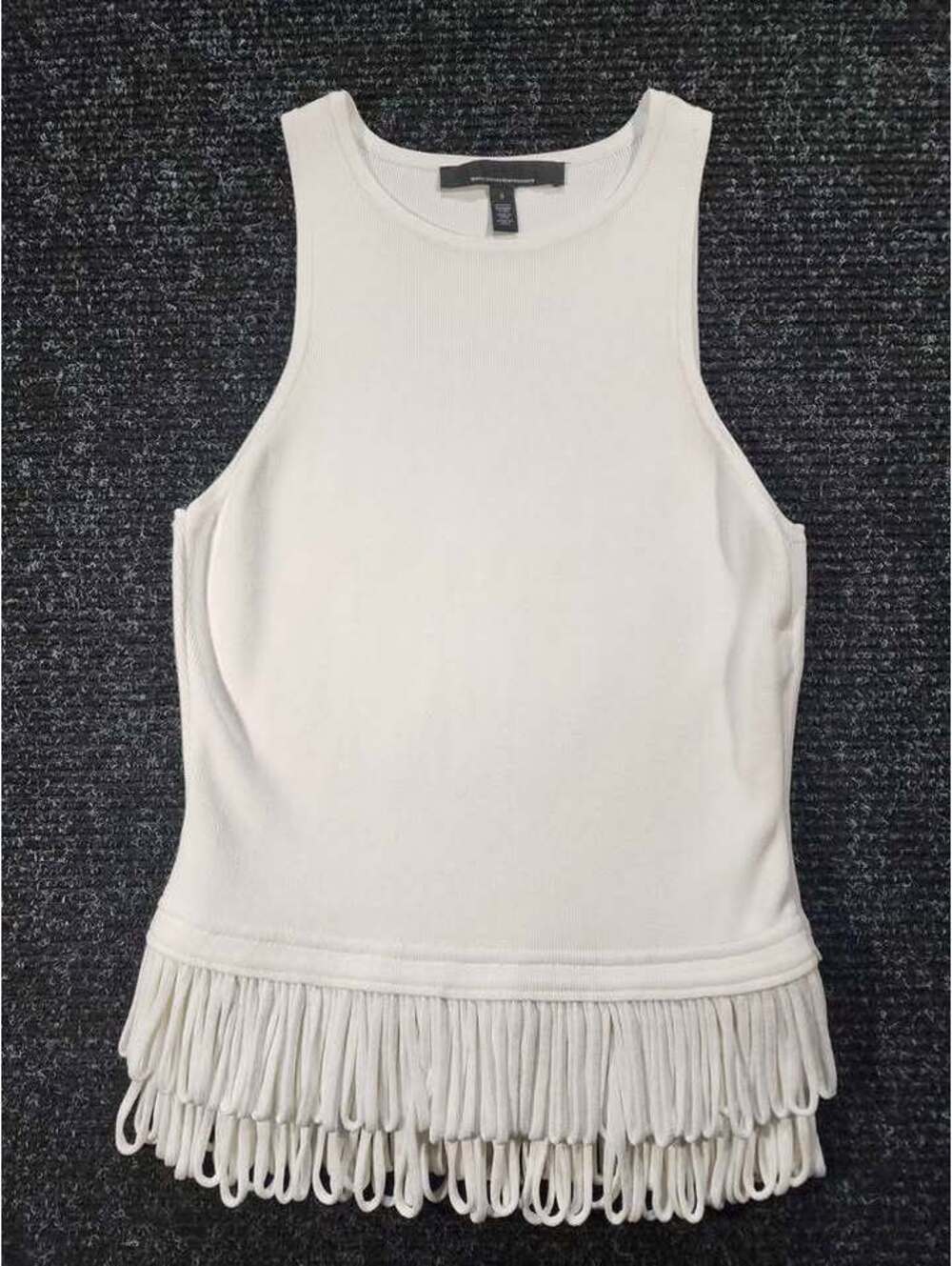 White House Black Market White Fringe Sleeveless Top Size S